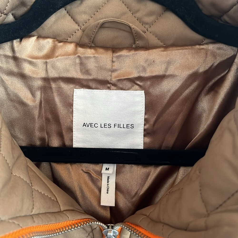 Anthropologie Avec Les Filles Tan & Orange Cropped Quilted Jacket S - Picture 9 of 11